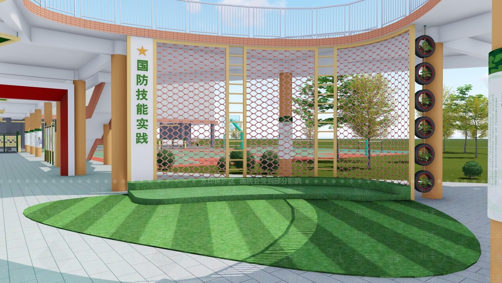 现代校园文化长廊SU模型下载【ID:1144705699】