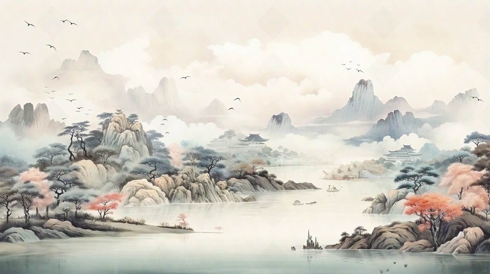 新中式山水壁纸贴图下载【ID:1144620910】
