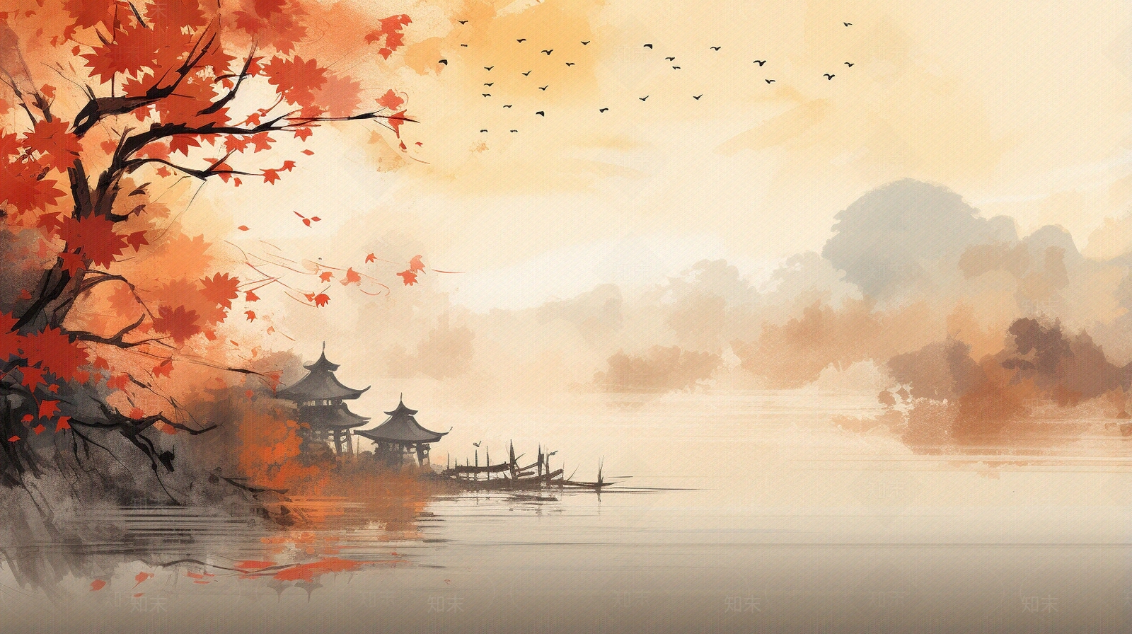 秋天山水壁纸贴图贴图下载【ID:1144620935】