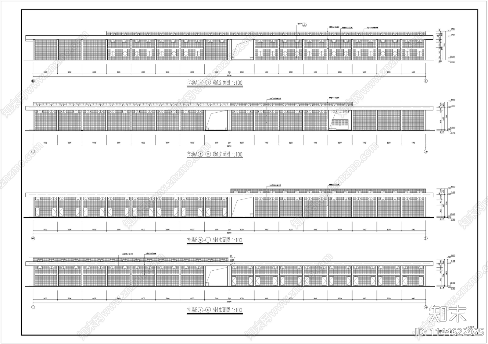 农贸市建筑cad施工图下载【ID:1144622925】