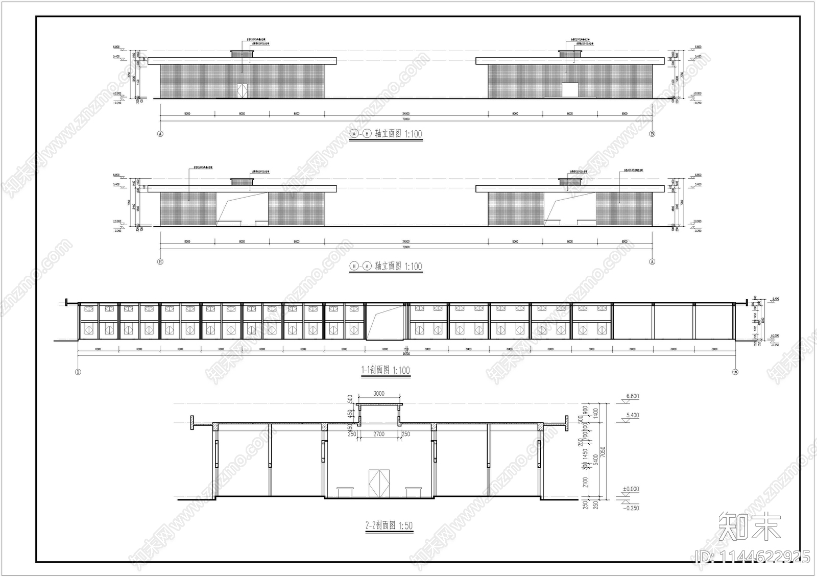 农贸市建筑cad施工图下载【ID:1144622925】