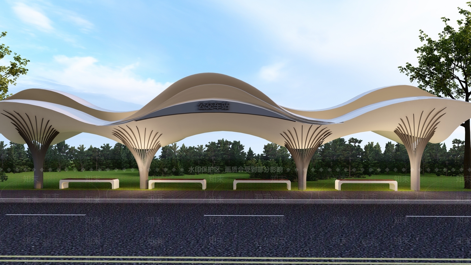 现代公交车站SU模型下载【ID:1144623298】