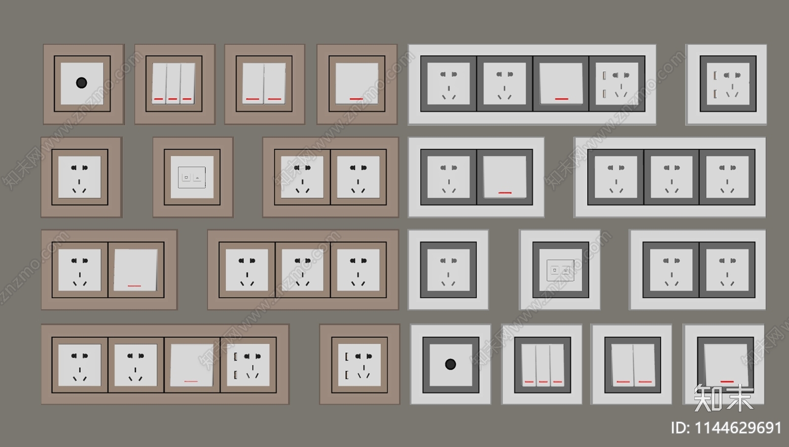 现代开关插座组合SU模型下载【ID:1144629691】