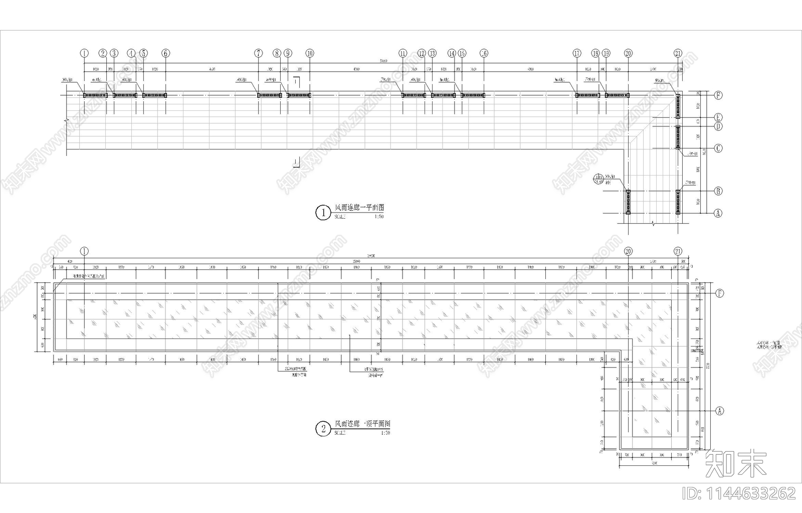 风雨连廊cad施工图下载【ID:1144633262】