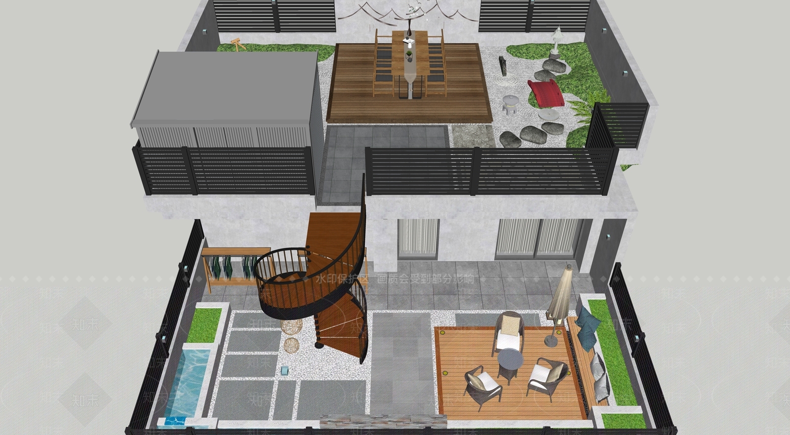 现代两层屋顶花园SU模型下载【ID:1144635825】