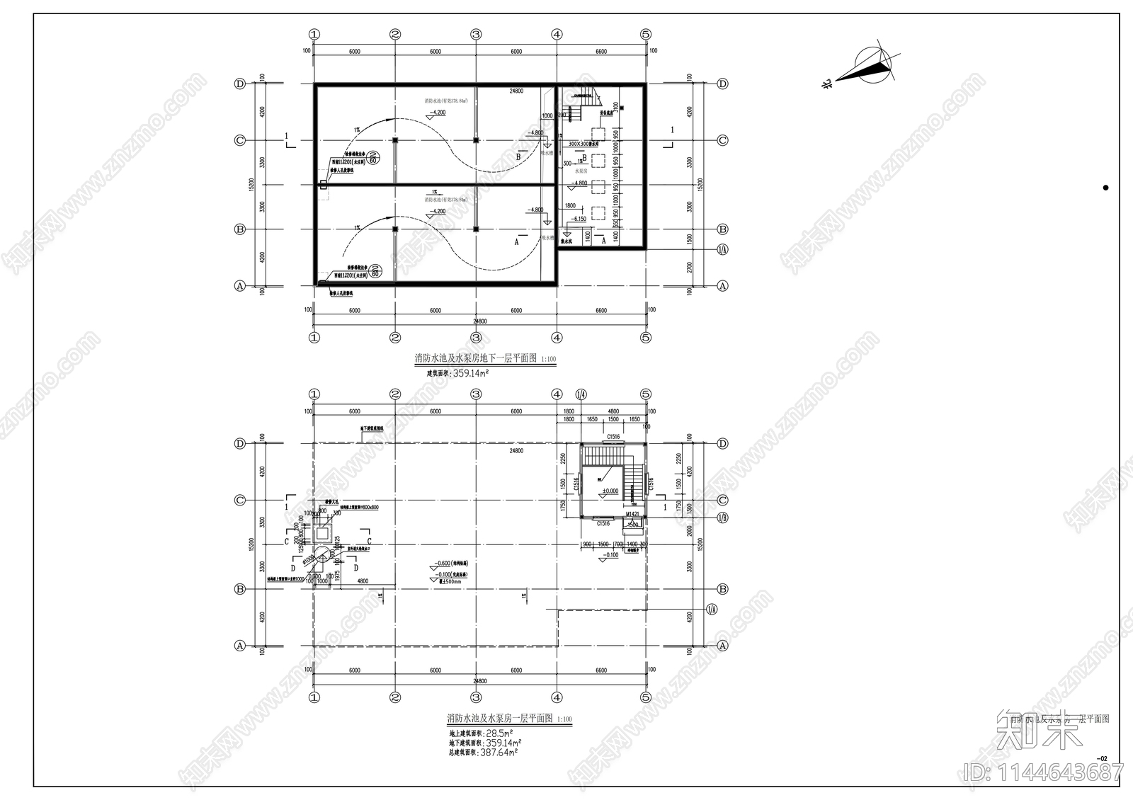 消防水池及水泵房建筑cad施工图下载【ID:1144643687】