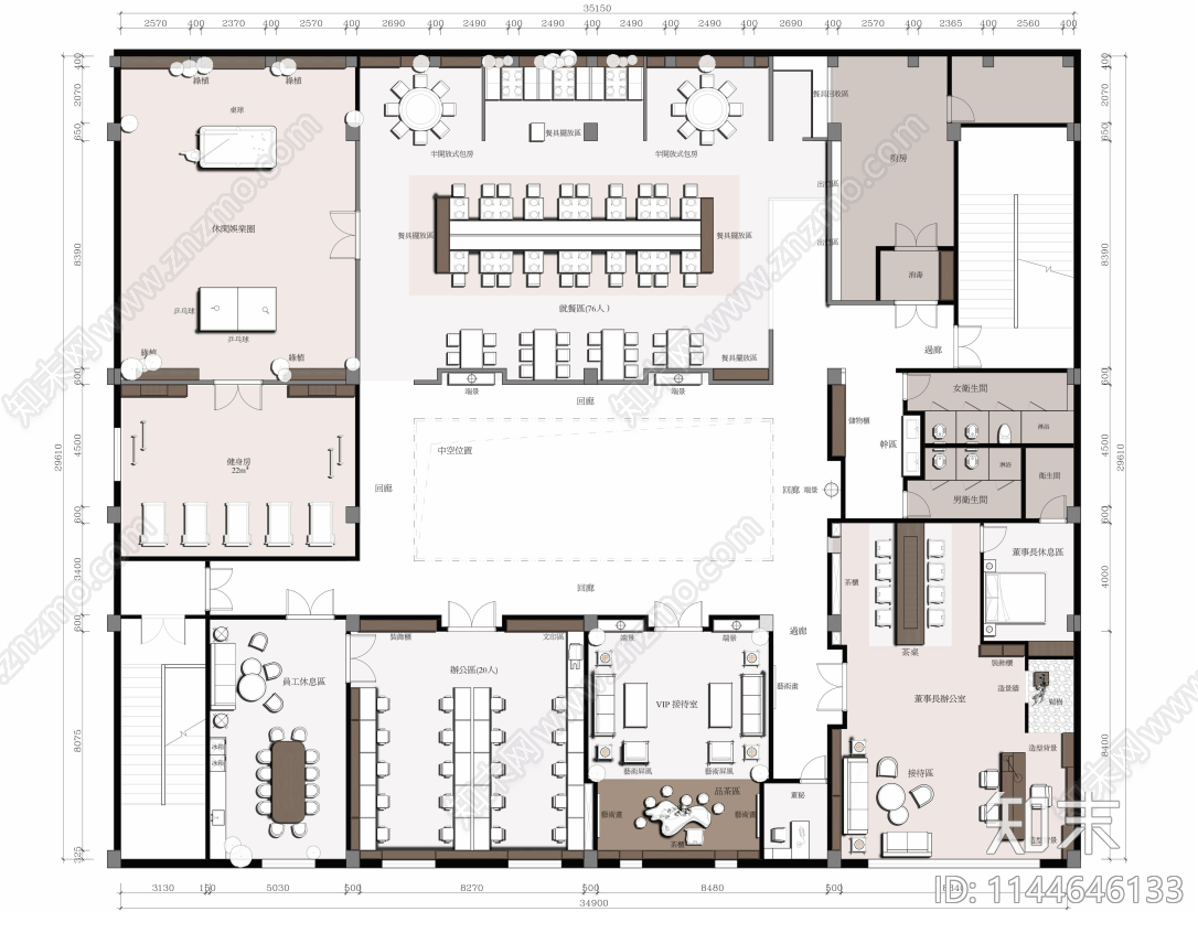 1500平办公室室内平面图施工图下载【ID:1144646133】