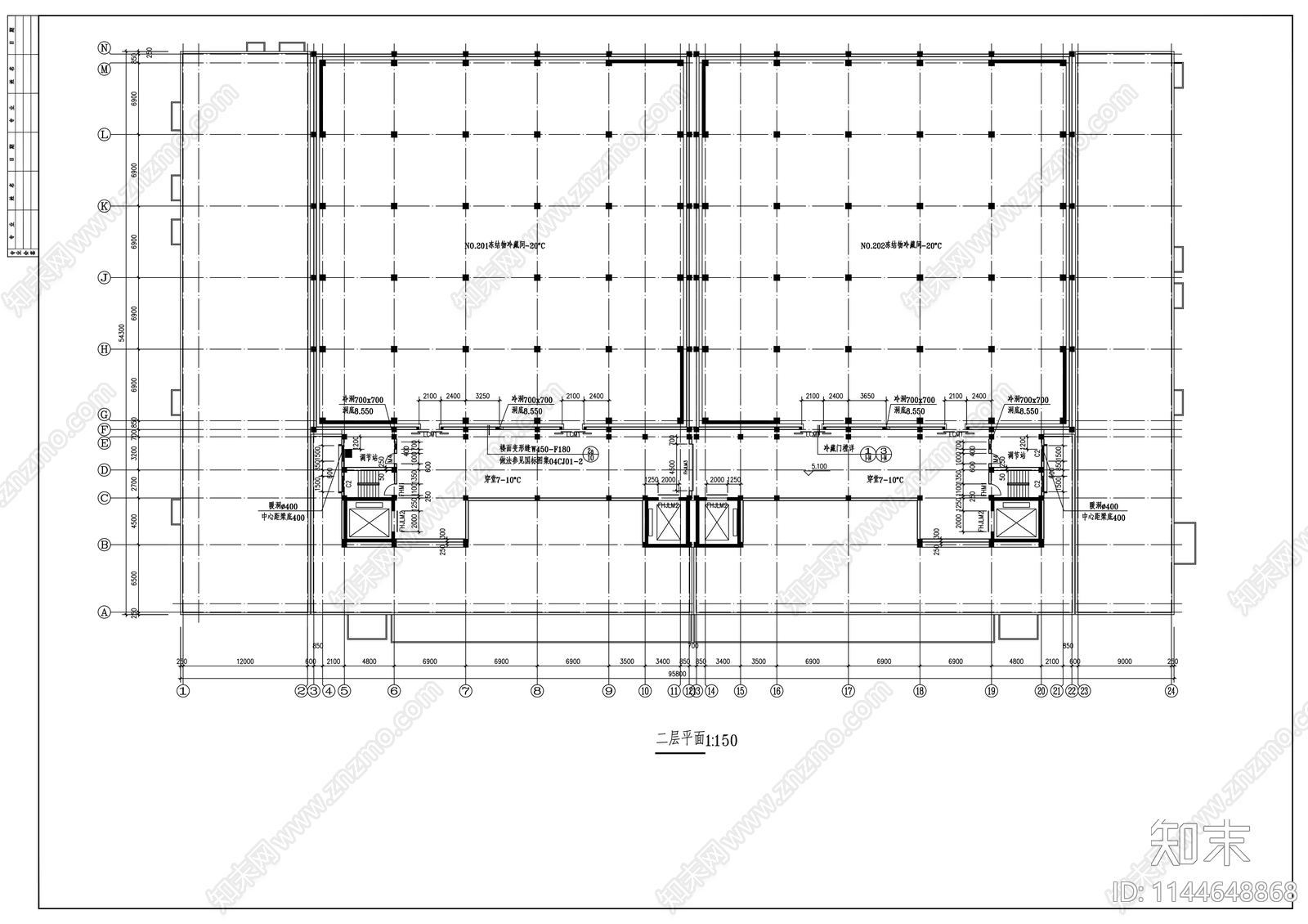 四层中央直属储备冷冻库建筑cad施工图下载【ID:1144648868】
