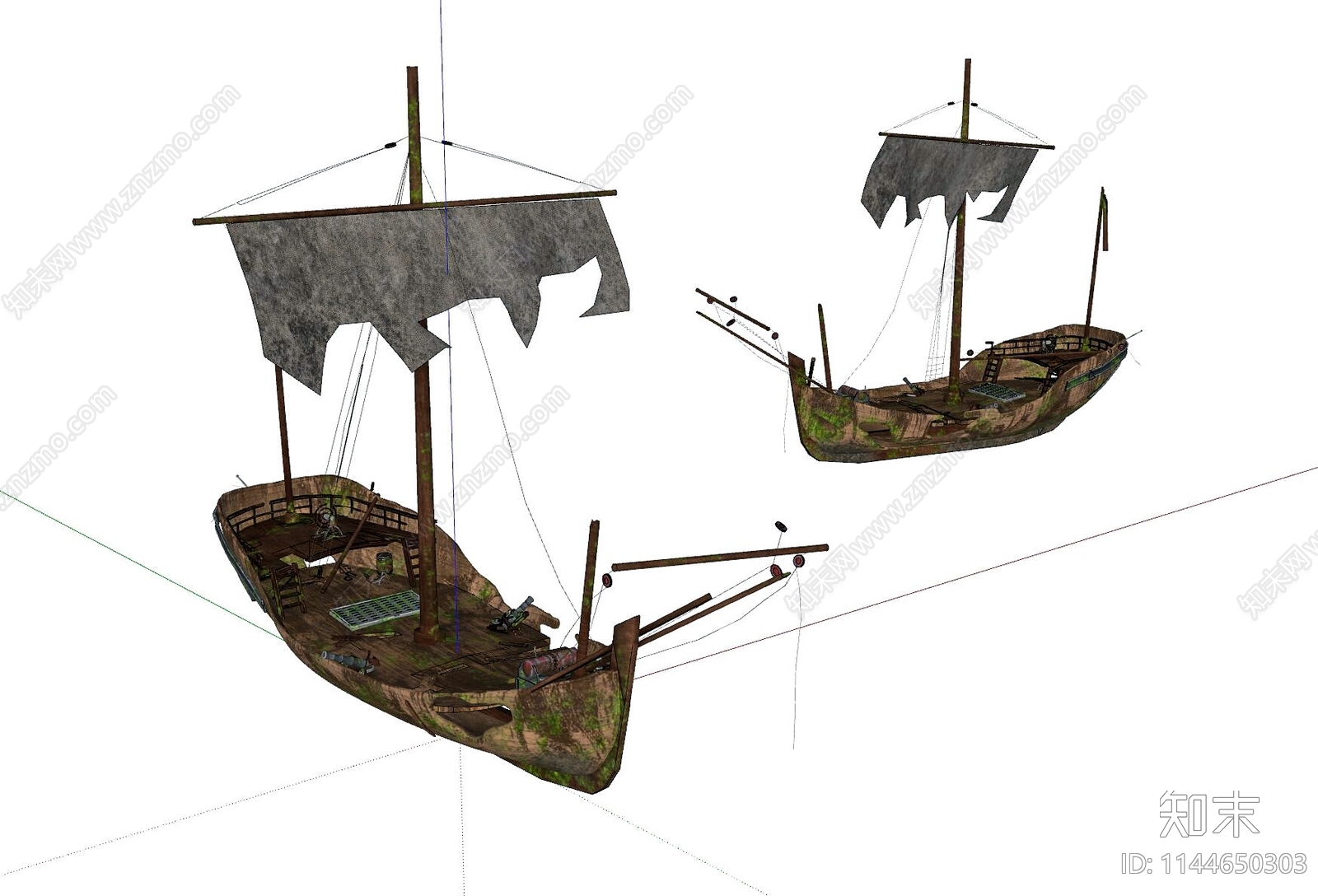 老旧破烂的木船SU模型下载【ID:1144650303】