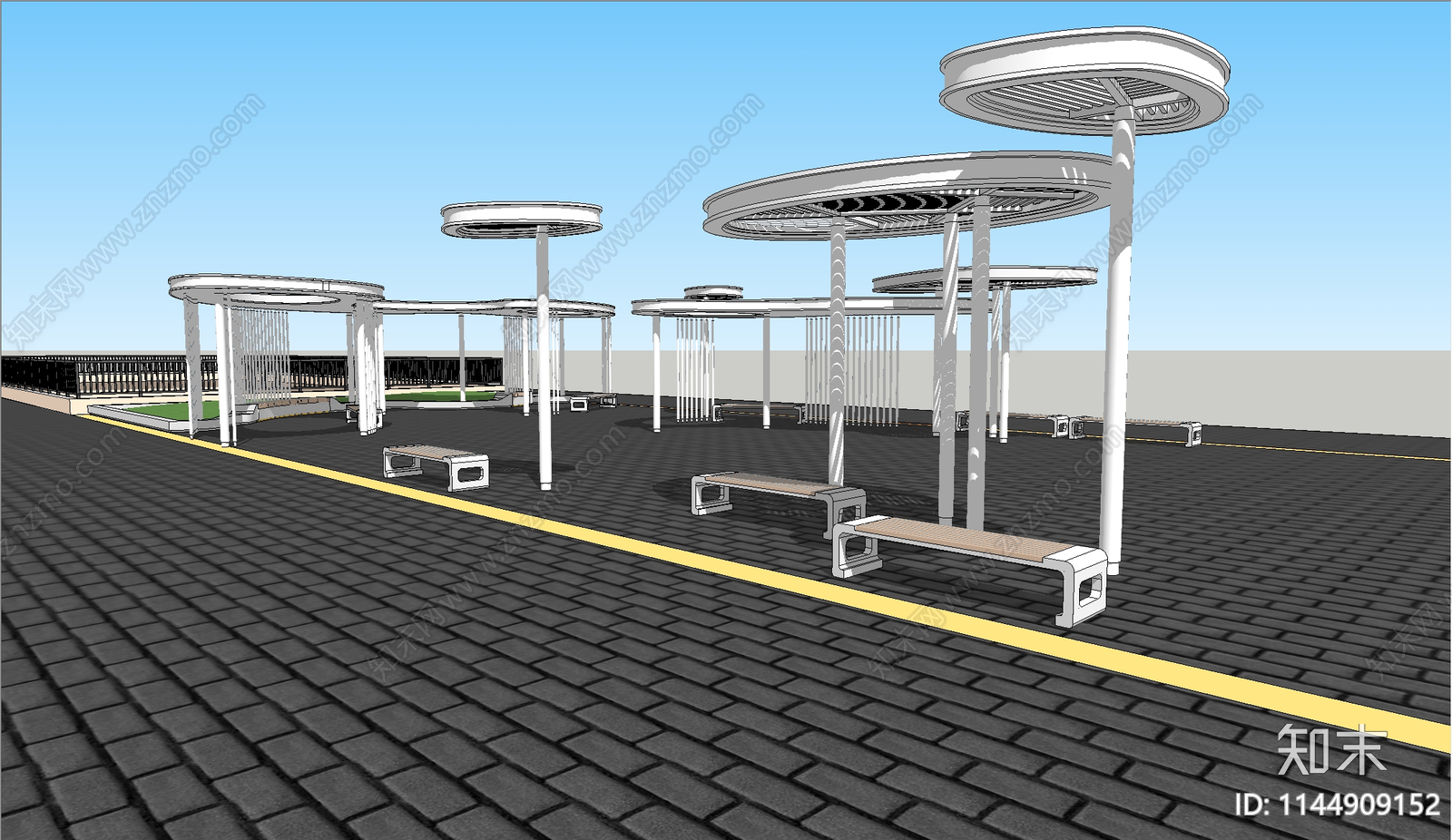 现代景观廊架SU模型下载【ID:1144909152】