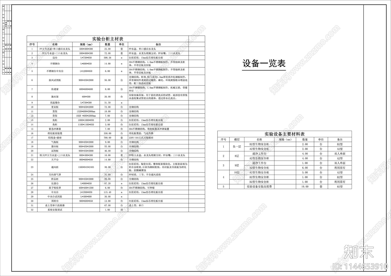 实验室台柜设备cad施工图下载【ID:1144653910】