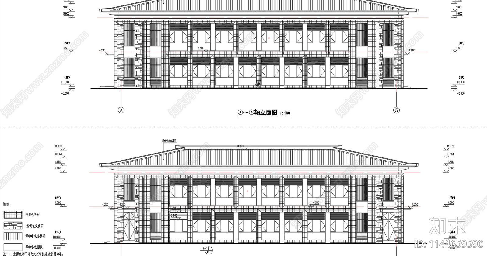 中式康体中心建筑施工图下载【ID:1144659590】