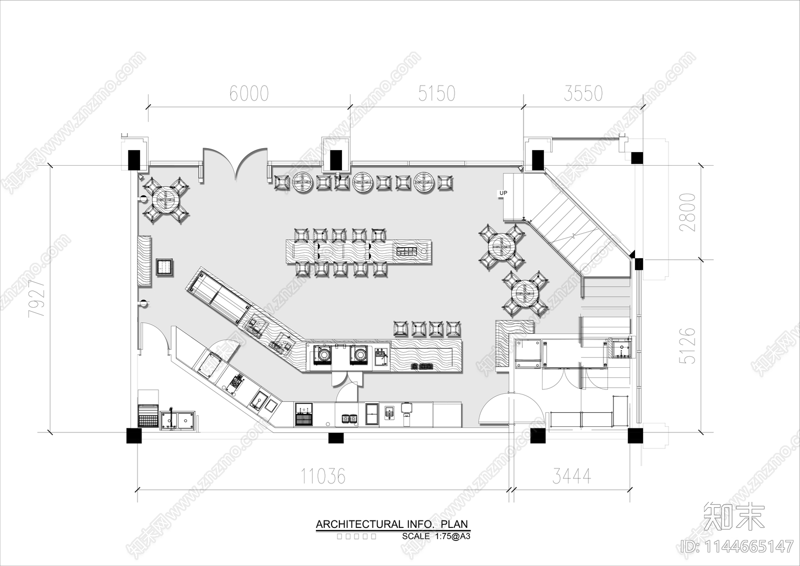 80㎡咖啡奶茶店平面布置图施工图下载【ID:1144665147】