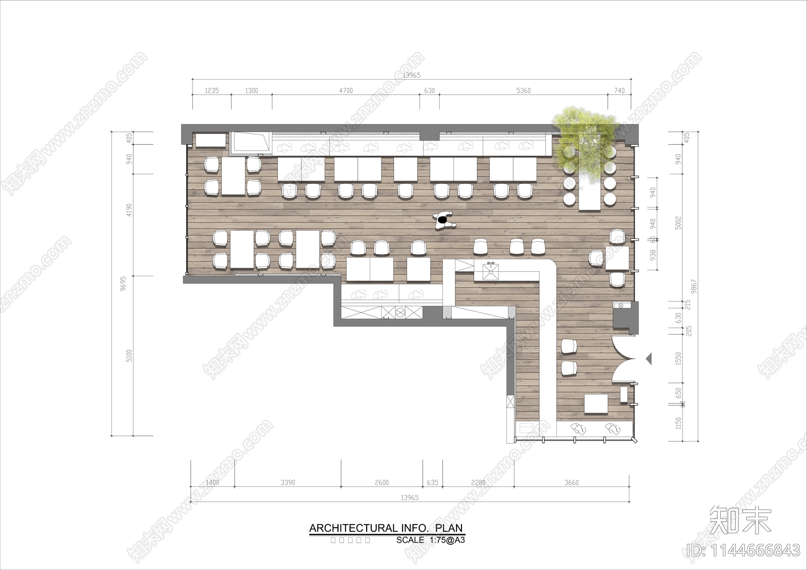 100㎡咖啡馆平面布置图施工图下载【ID:1144666843】