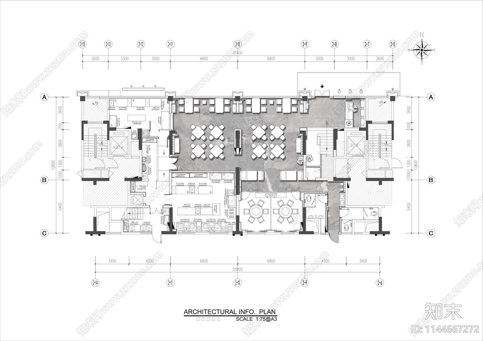 300㎡餐厅平面布置图施工图下载【ID:1144667272】