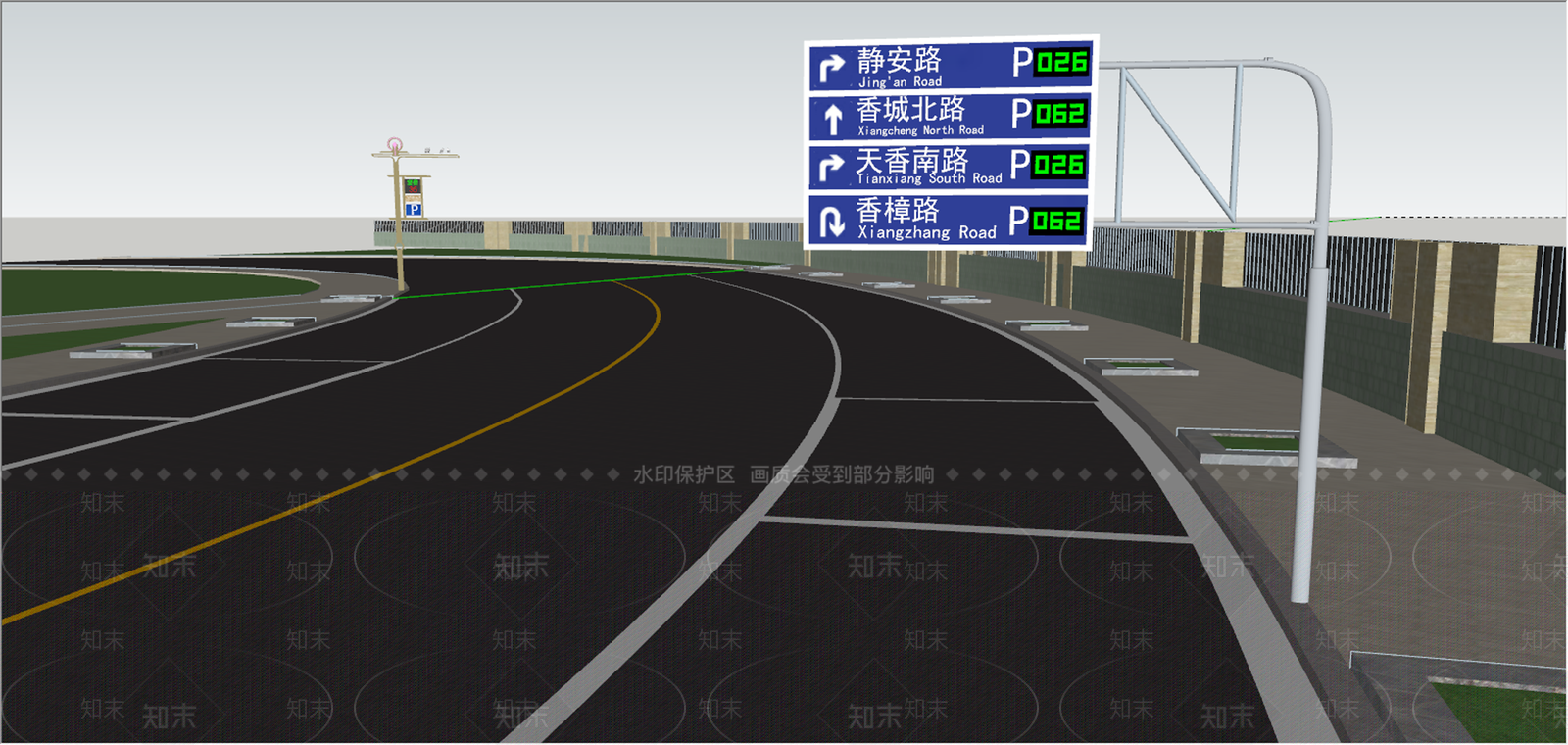 现代景观道路SU模型下载【ID:1144667218】