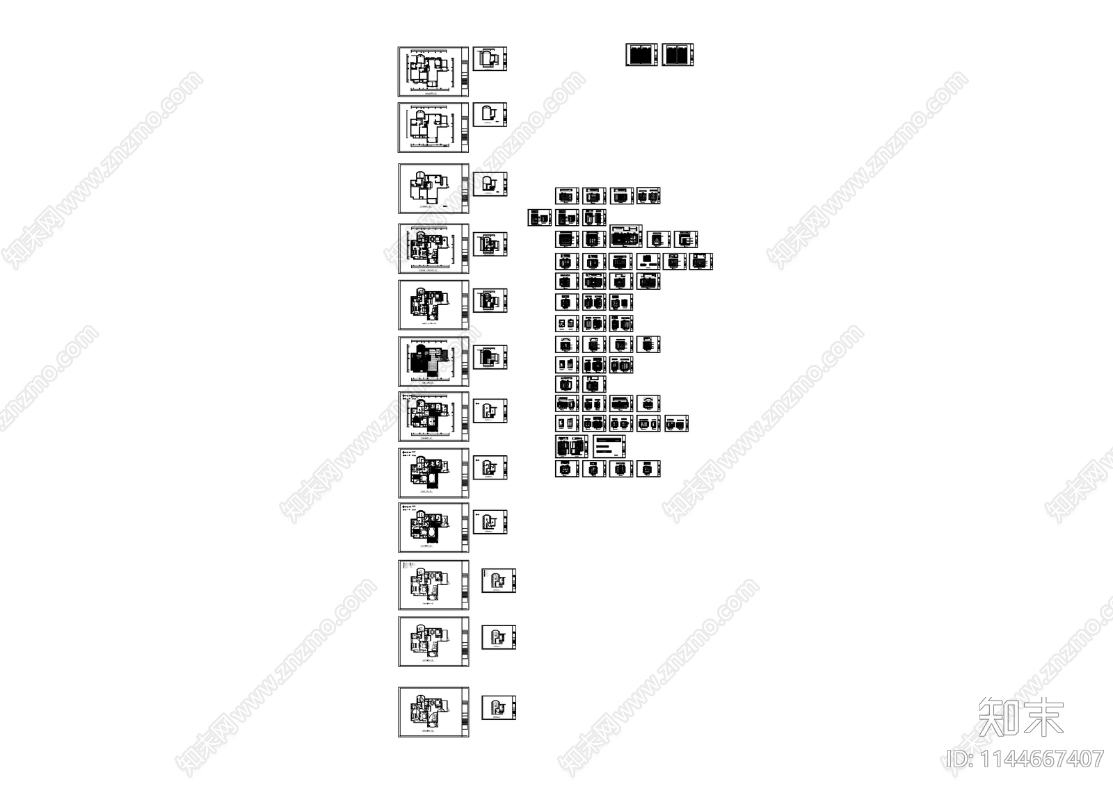 新中式别墅室内cad施工图下载【ID:1144667407】