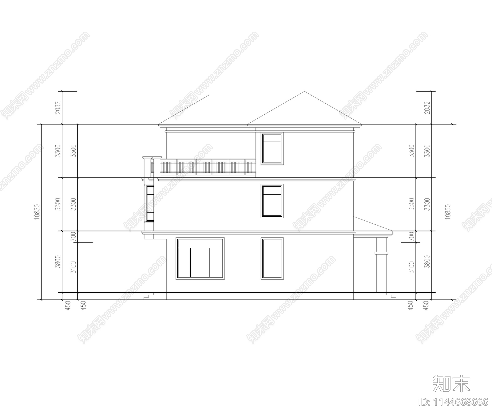 简欧别墅建筑施工图下载【ID:1144668666】