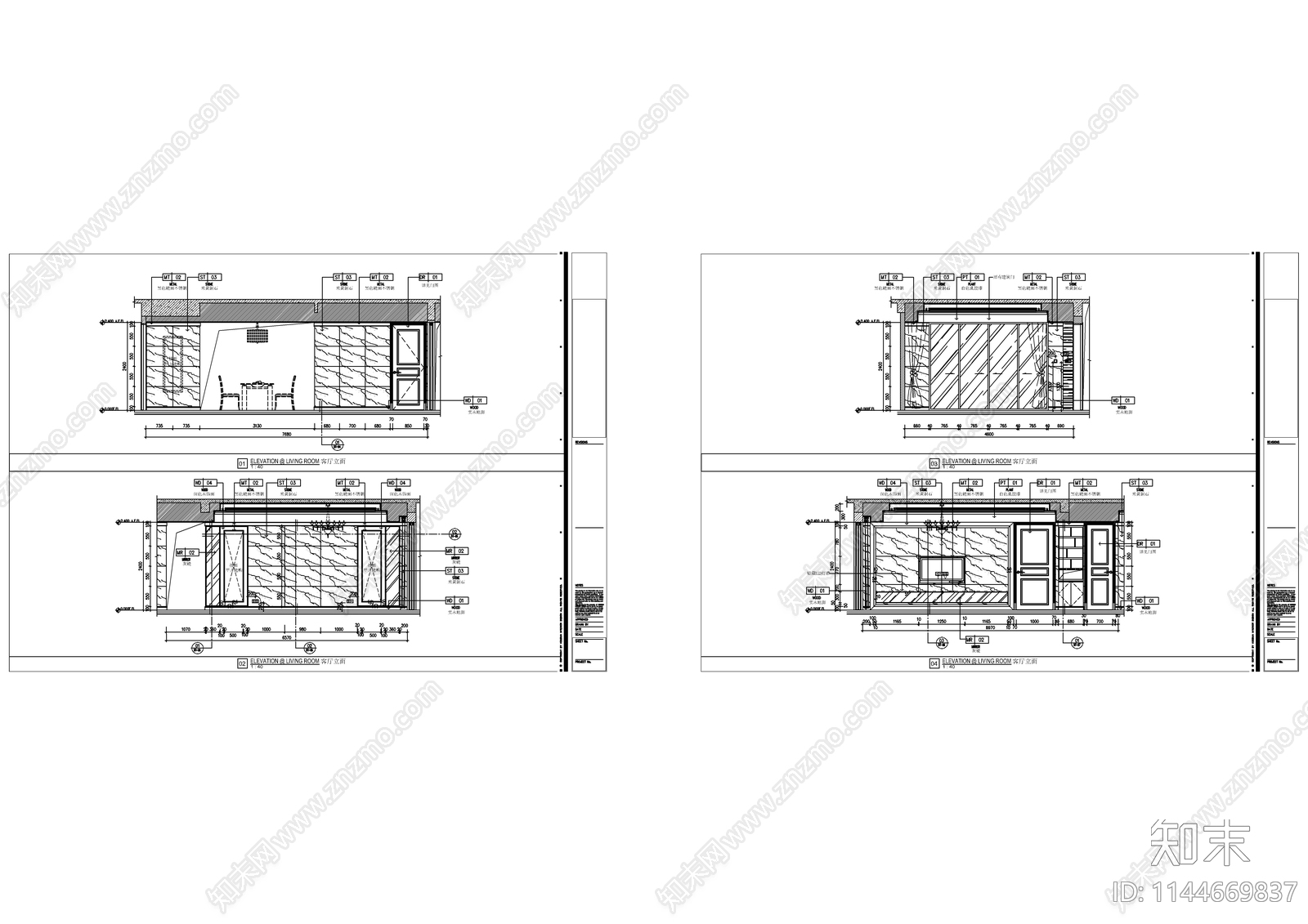 新中式平层室内cad施工图下载【ID:1144669837】