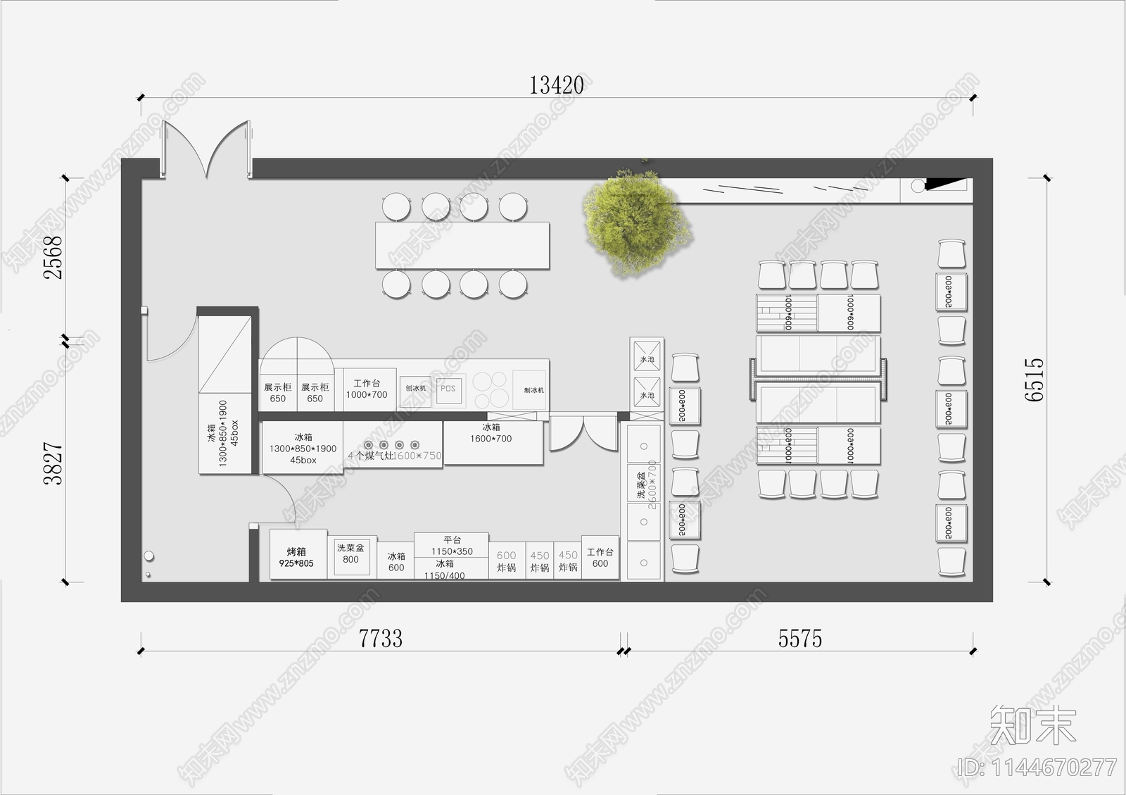 100㎡咖啡馆平面布置图施工图下载【ID:1144670277】