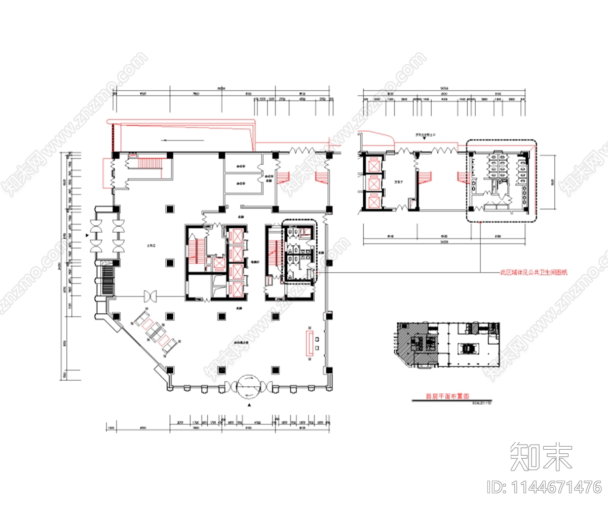 办公大厦公共区域内装平立面节点cad施工图下载【ID:1144671476】