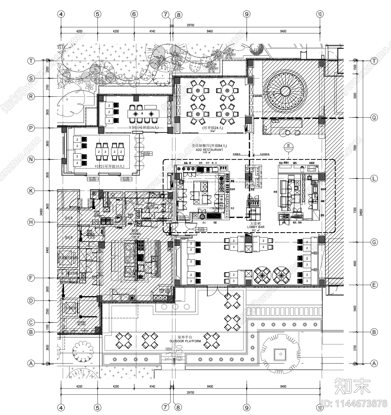 500㎡标准自助餐厅全日制餐厅cad施工图下载【ID:1144673878】