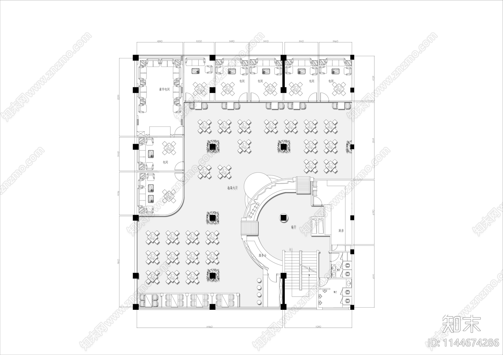 600㎡茶楼平面布置图施工图下载【ID:1144674286】