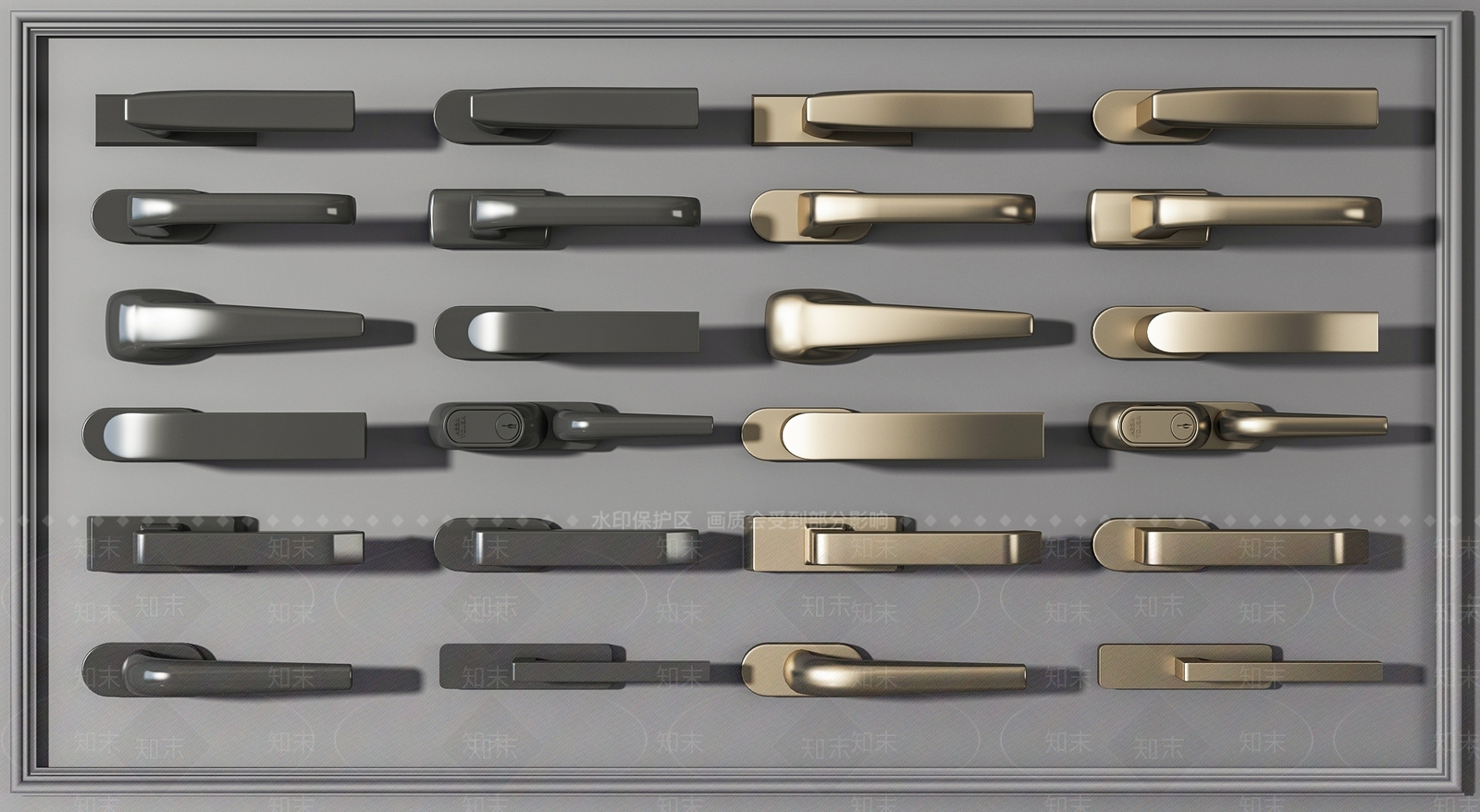 现代金属门拉手门把手组合SU模型下载【ID:1144679674】