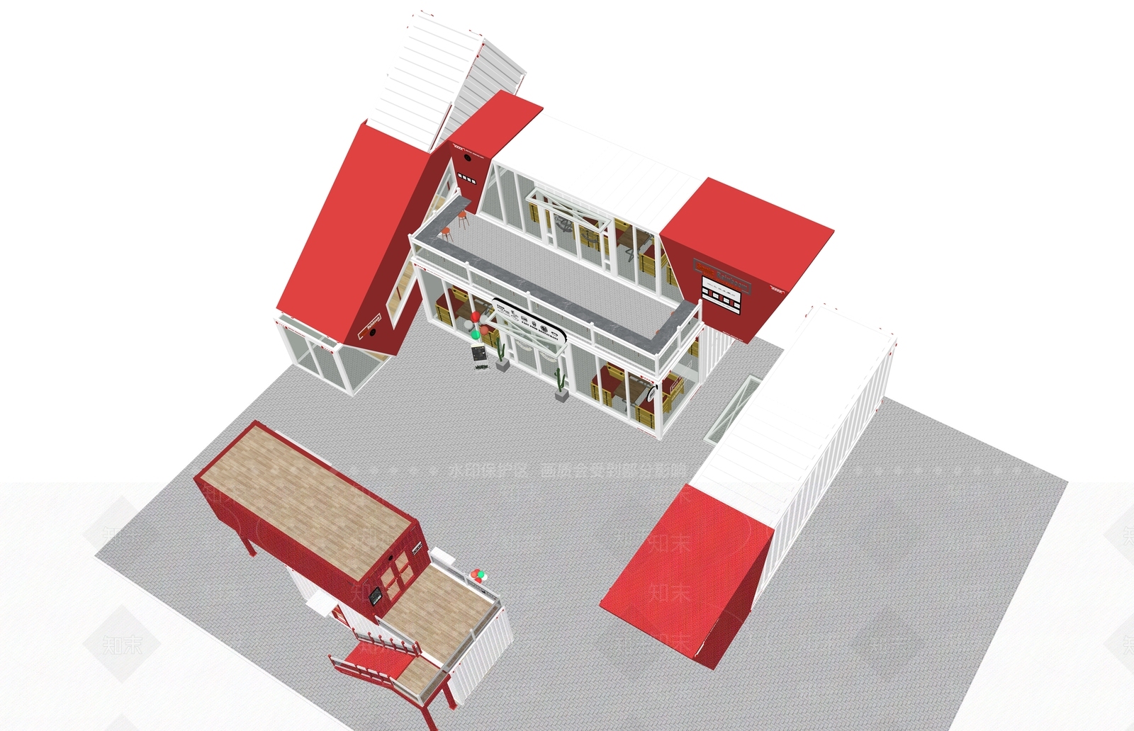 工业集装箱西餐厅SU模型下载【ID:1144679883】
