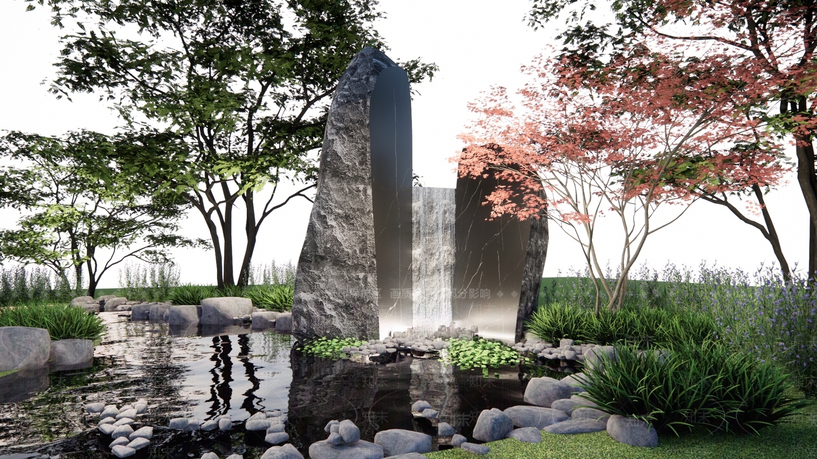 现代景石跌水SU模型下载【ID:1144680225】