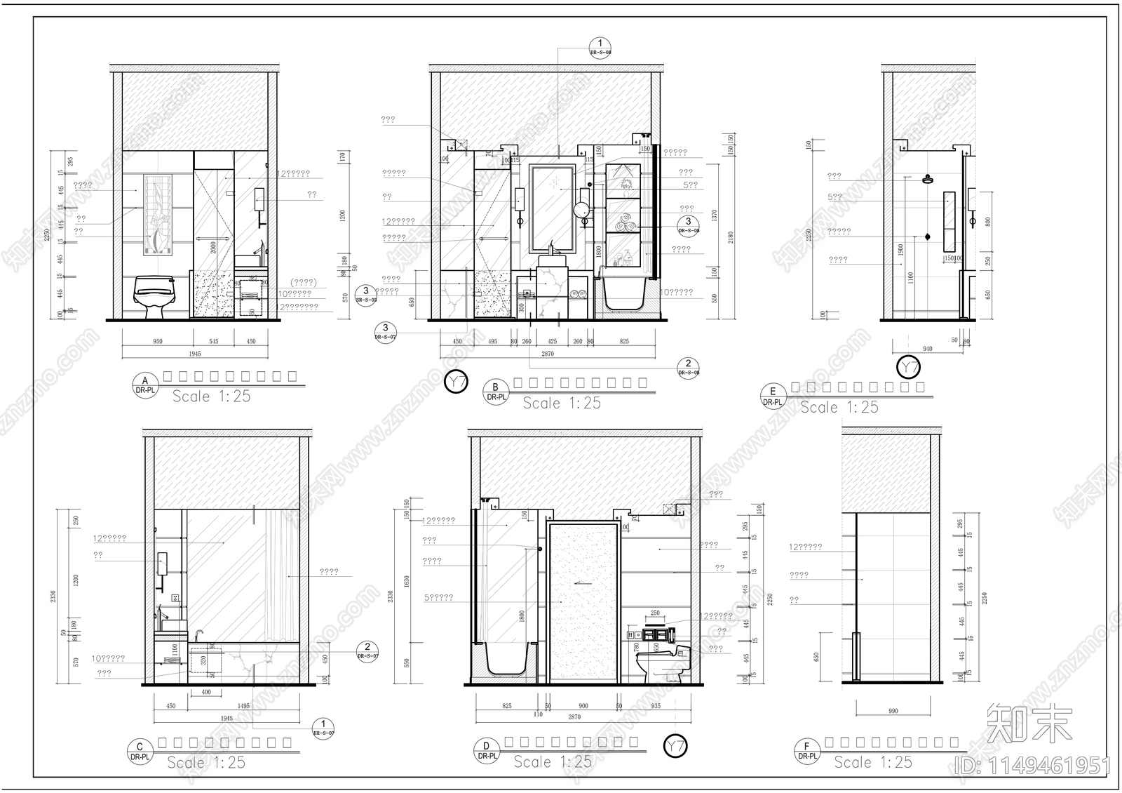 家装卫生间详图cad施工图下载【ID:1149461951】