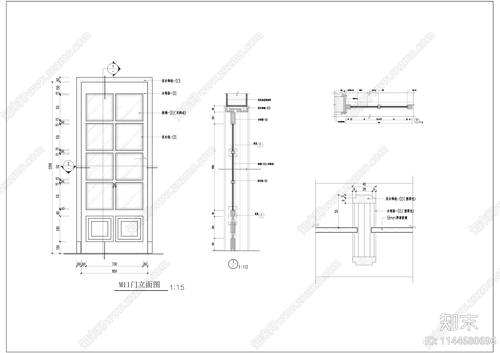 四款家居法式门详图cad施工图下载【ID:1144680696】