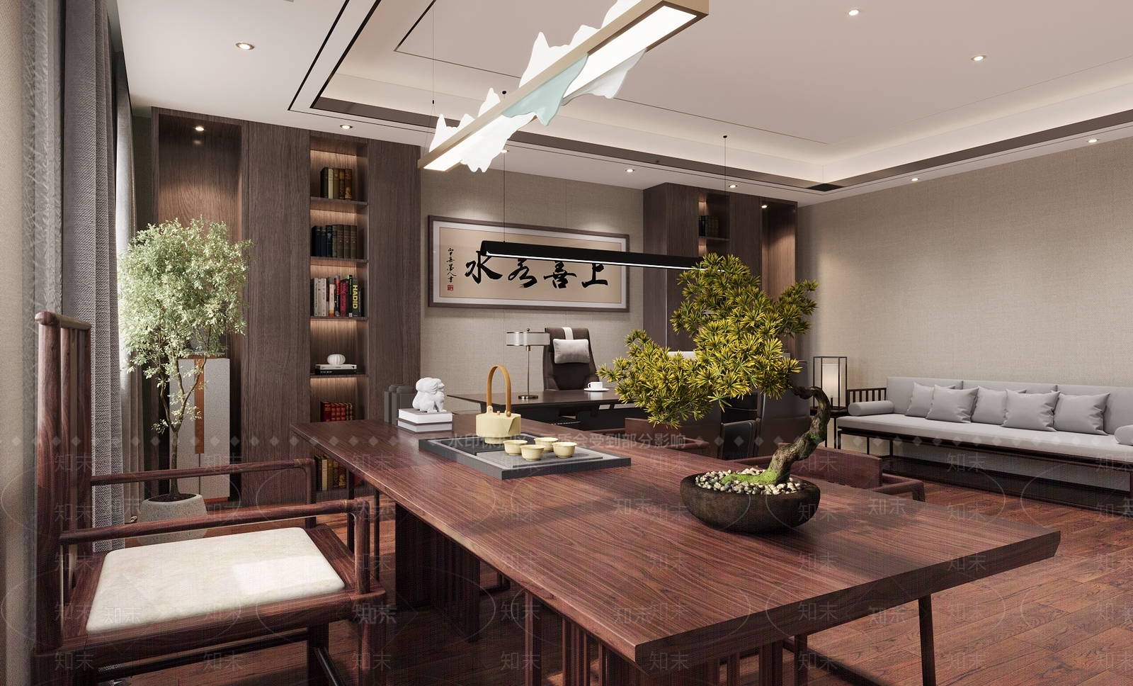 新中式总经理办公室3D模型下载【ID:1144682161】_知末3d模型网