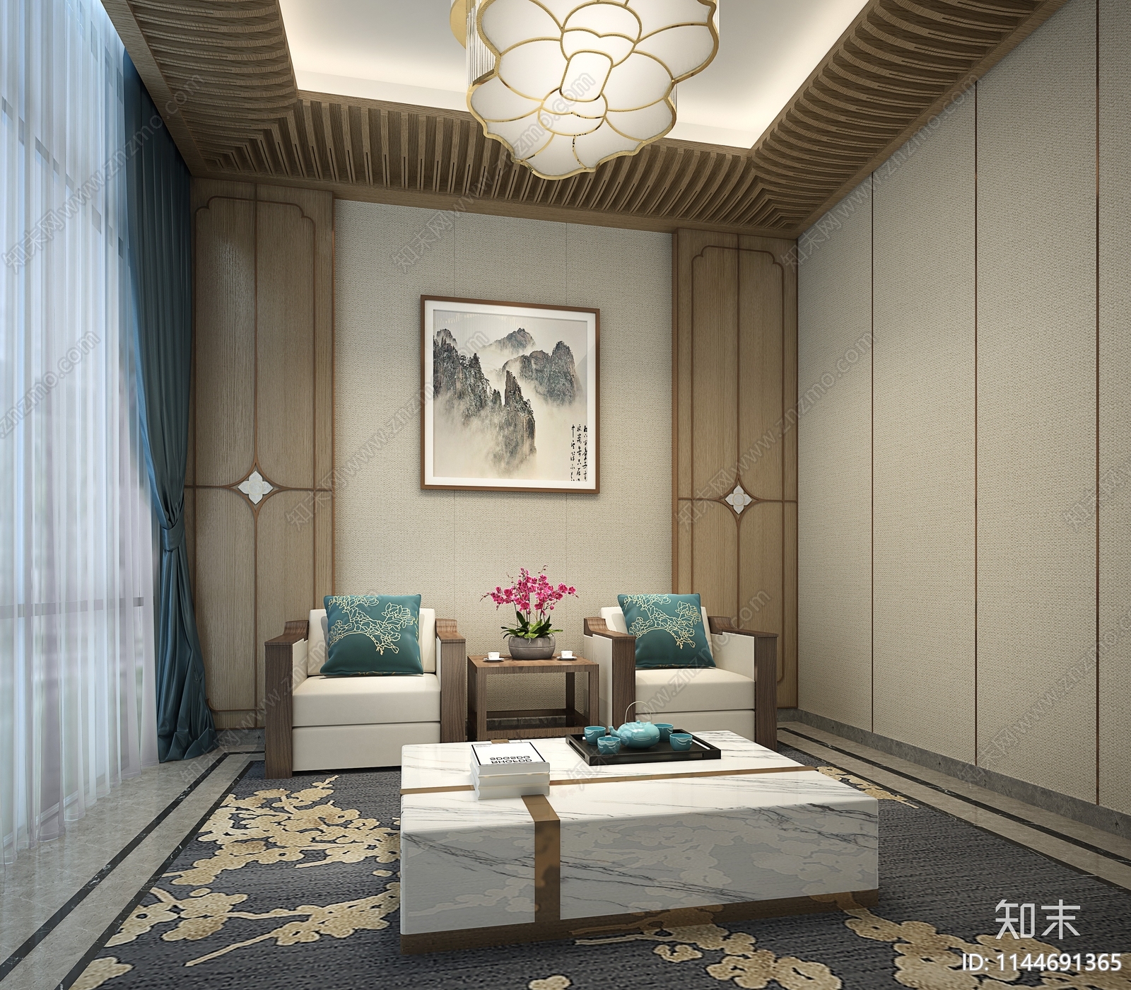 中式会客厅3D模型下载【ID:1144691365】