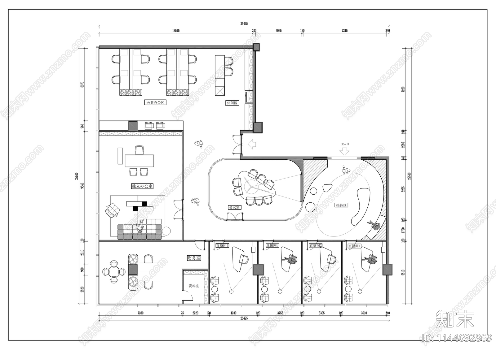 现代风办公室室内平面图施工图下载【ID:1144692869】