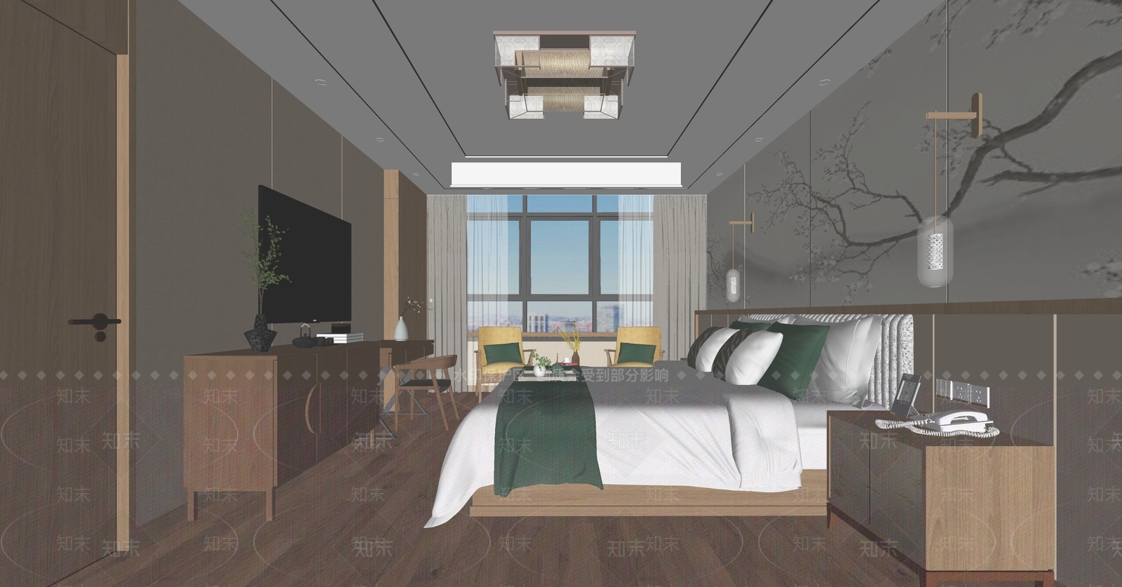 新中式酒店客房SU模型下载【ID:1144693775】
