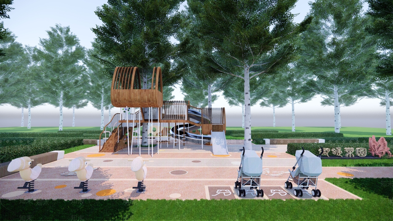 现代森系木屋儿童活动区SU模型下载【ID:1144695245】