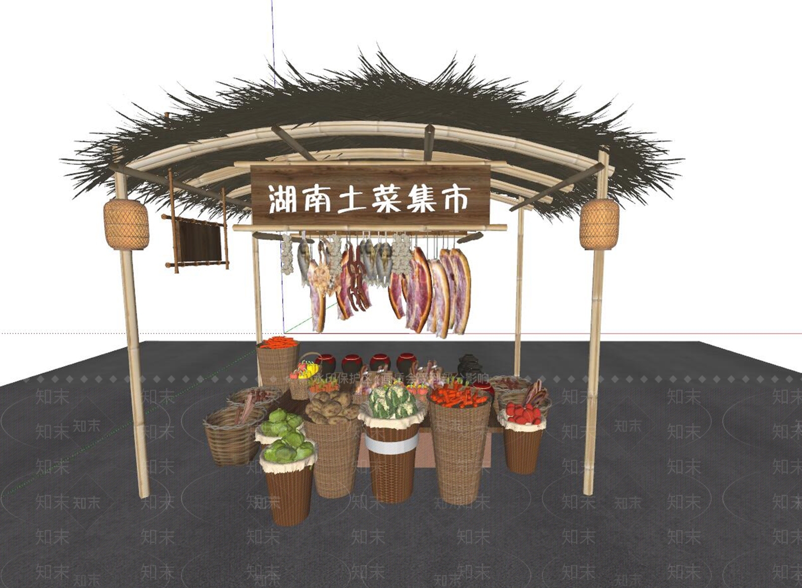 现代茅草摊位SU模型下载【ID:1144696801】