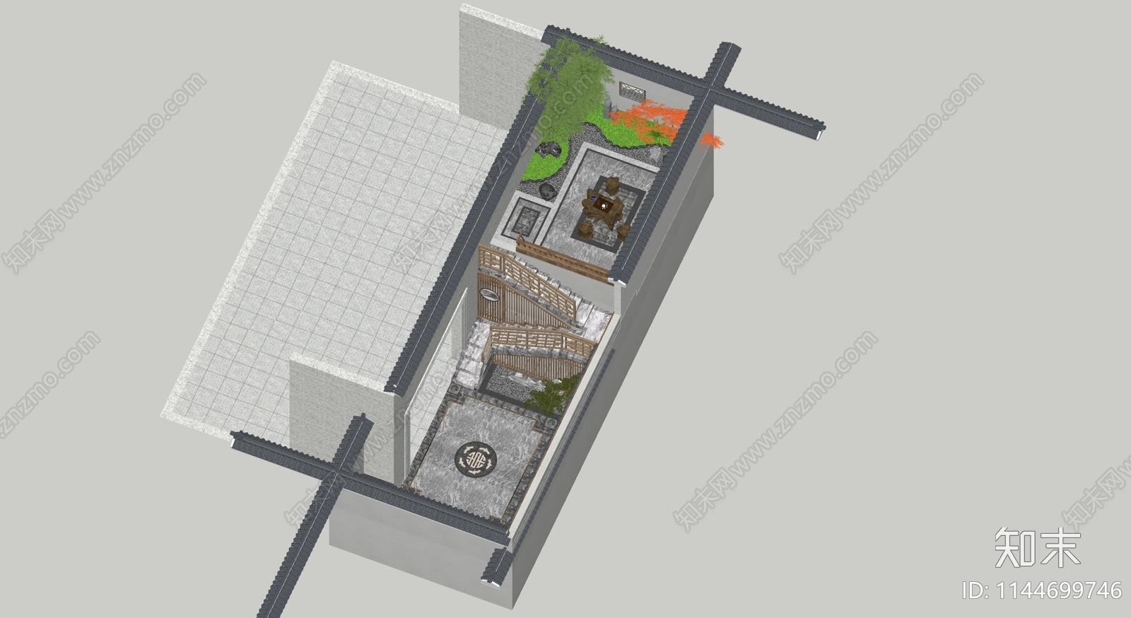 新中式庭院花园SU模型下载【ID:1144699746】