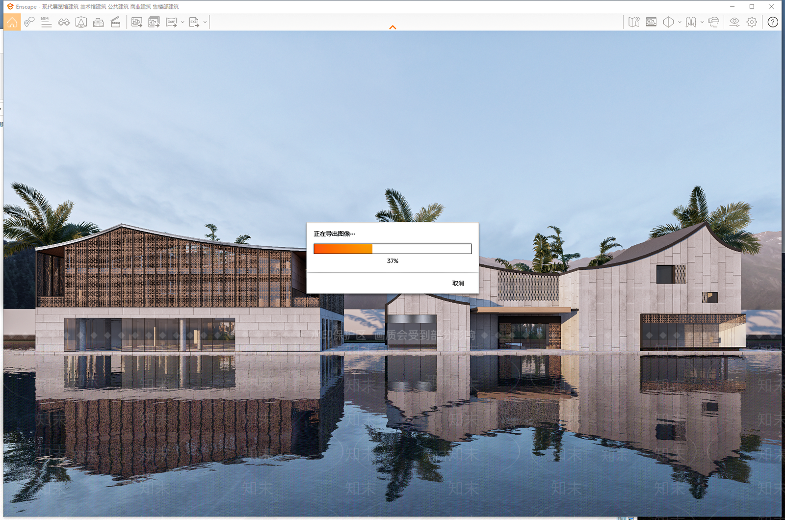 新中式展览馆建筑SU模型下载【ID:1144701951】