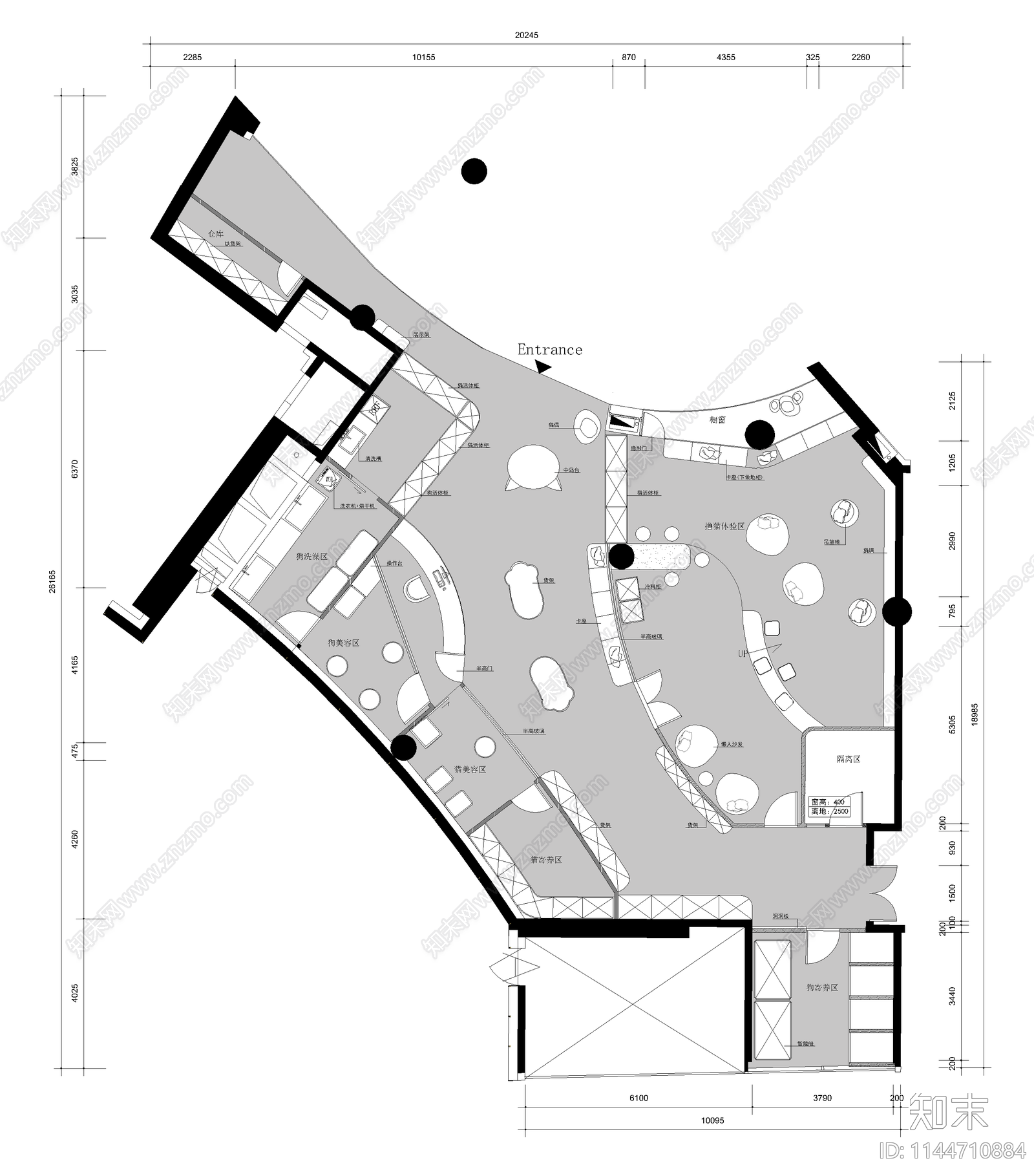 宠物店平面系统cad施工图下载【ID:1144710884】