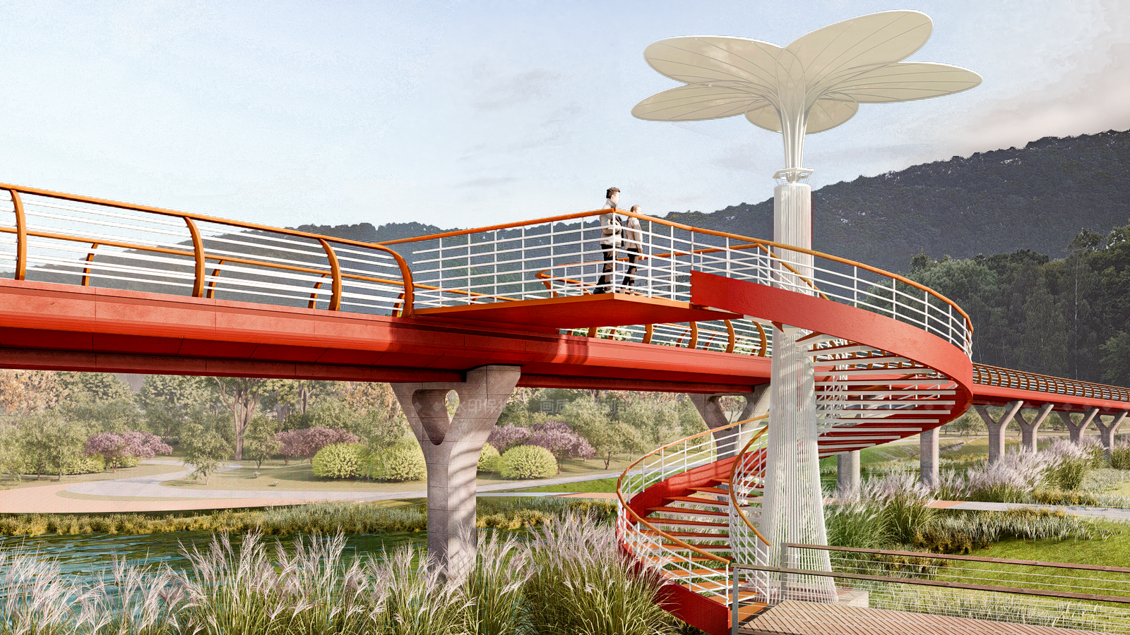 现代公园旋转楼梯SU模型下载【ID:1144713311】