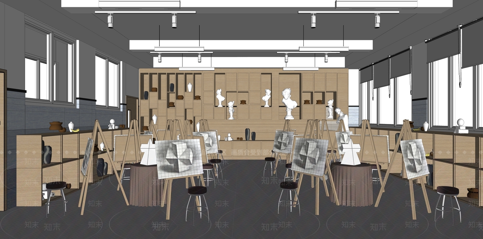 现代美术教室SU模型下载【ID:1144714595】