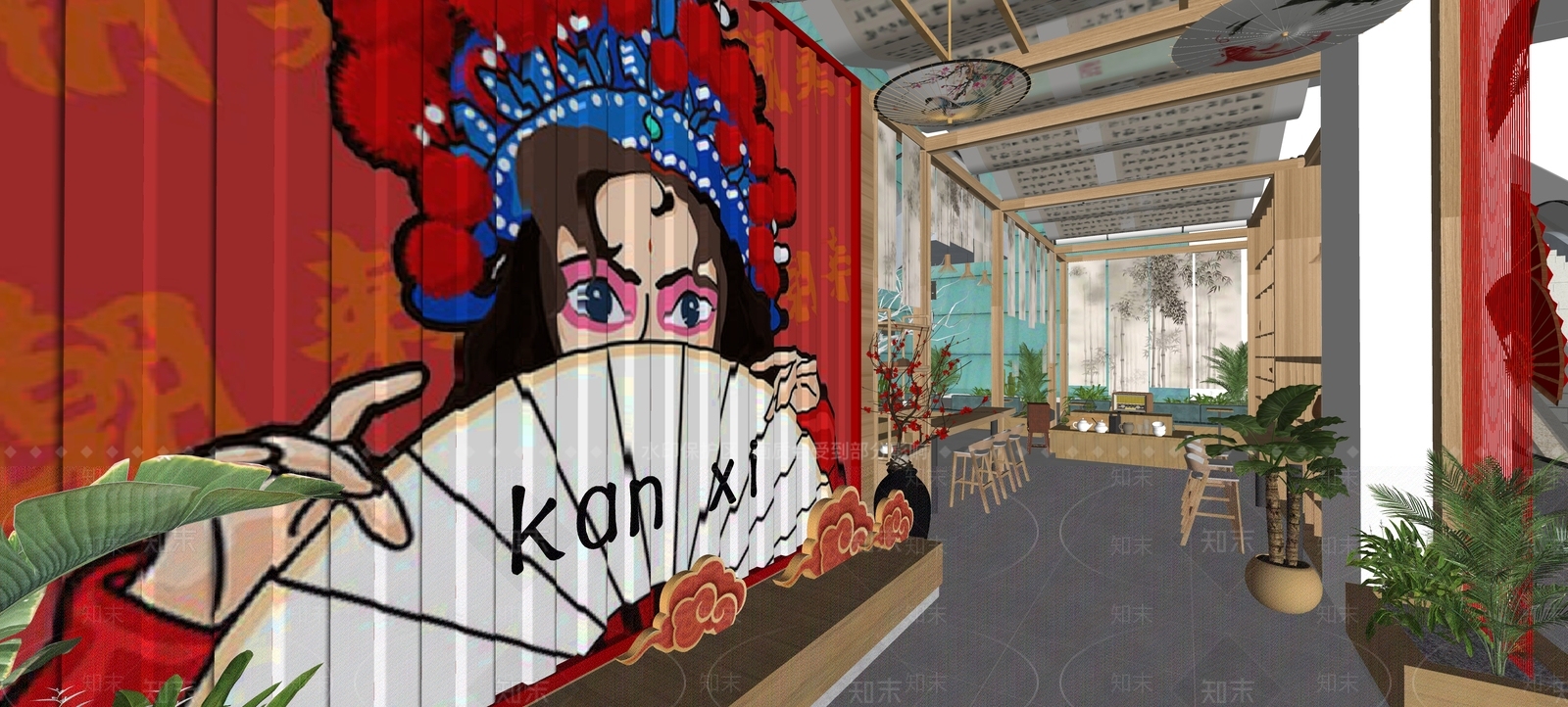 中式国潮风奶茶店SU模型下载【ID:1144717575】