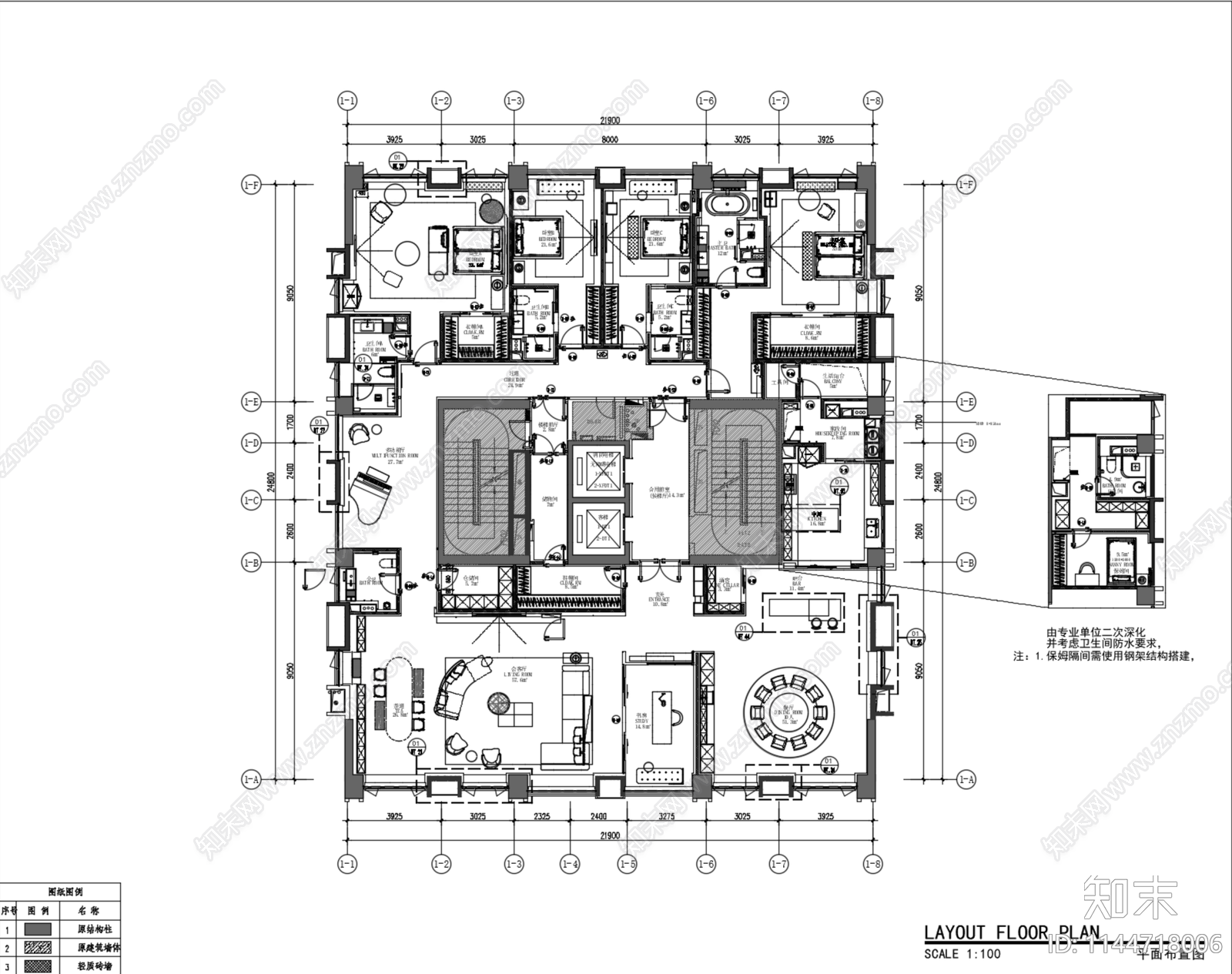 丹健国际深圳赤湾科苑600m²大平层样板间室内cad施工图下载【ID:1144718006】