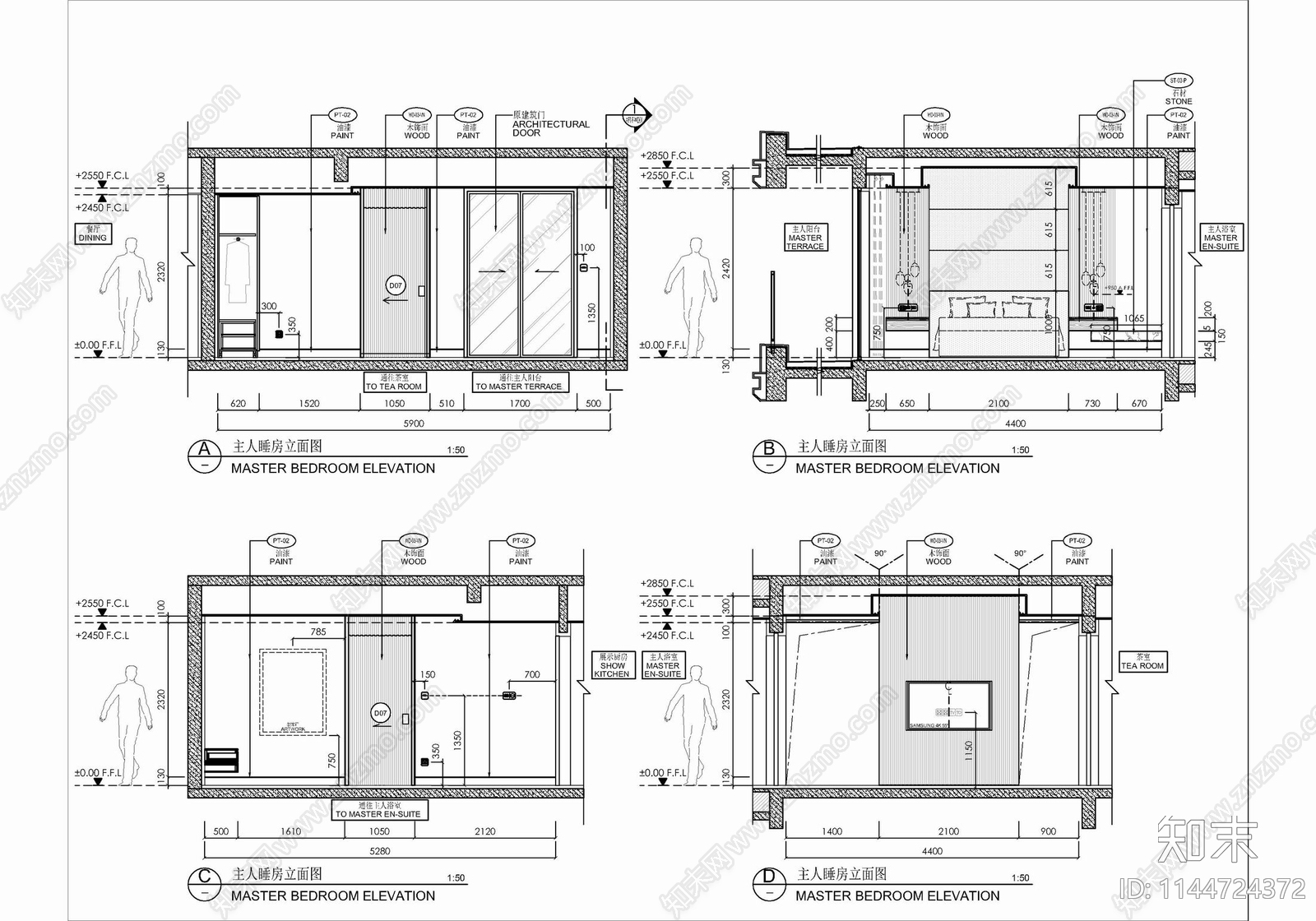 230㎡四居室家装大平层室内cad施工图下载【ID:1144724372】