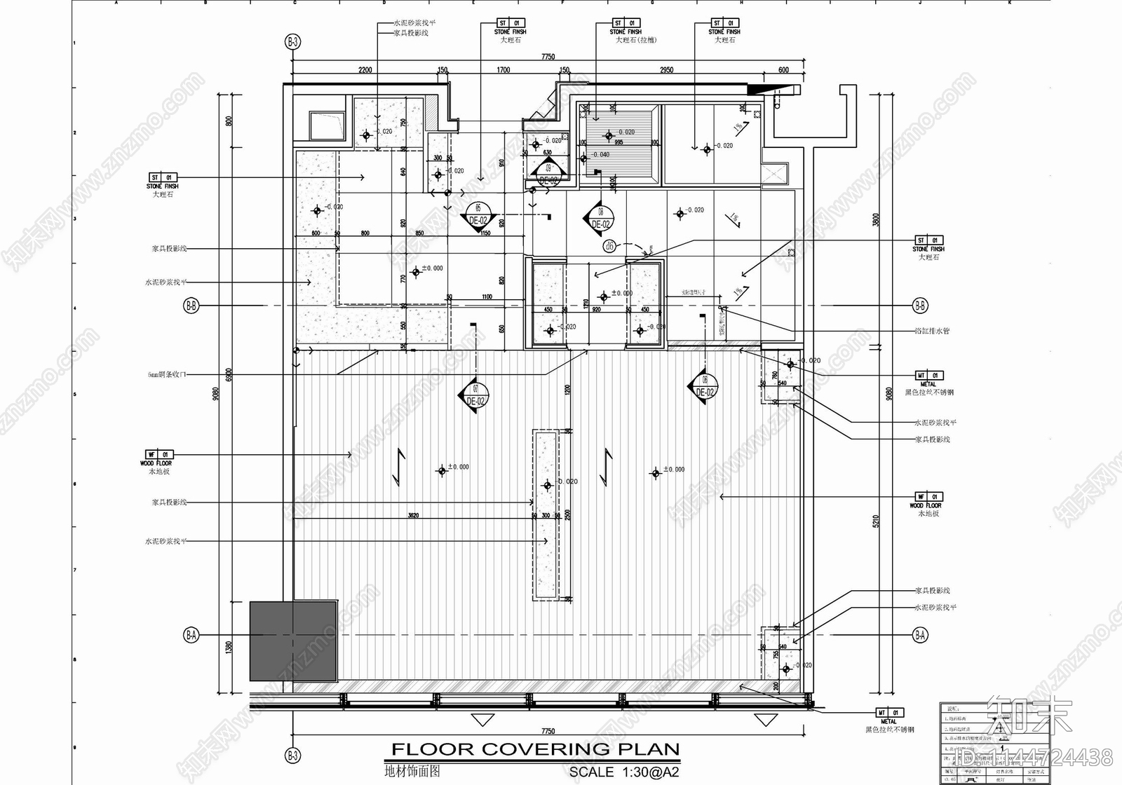 75㎡公寓样板间室内施工图下载【ID:1144724438】