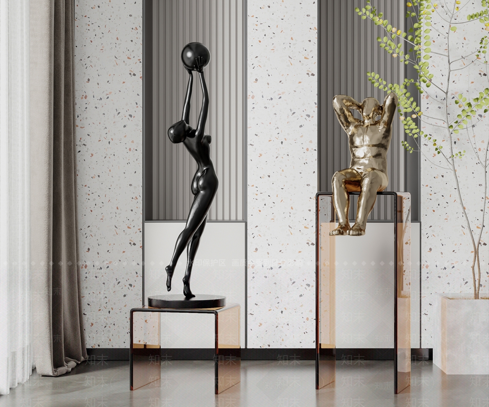 现代人物雕塑摆件组合SU模型下载【ID:1144725040】