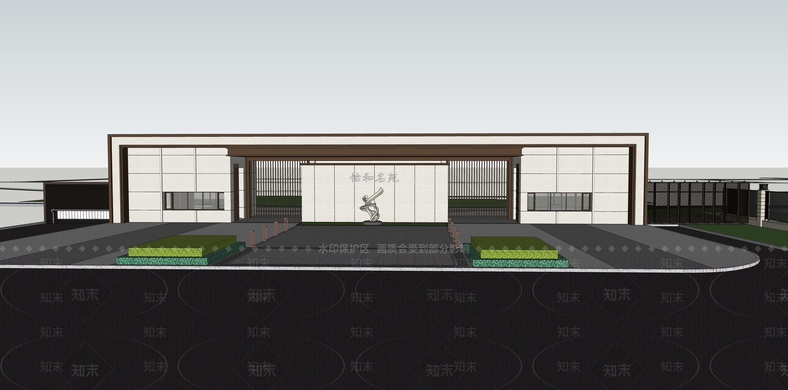 新中式小区入口大门SU模型下载【ID:1144725497】