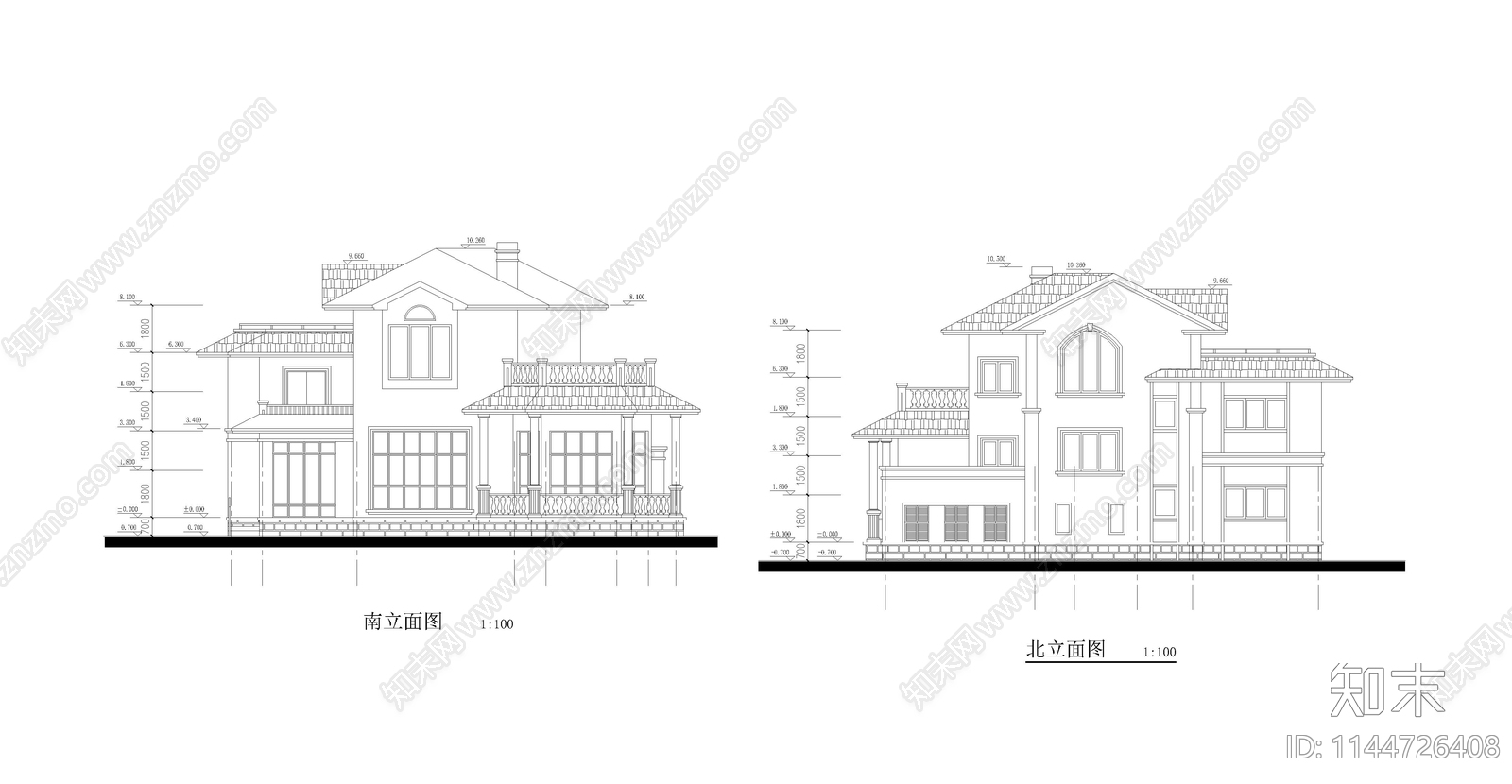 三套别墅建筑施工图下载【ID:1144726408】